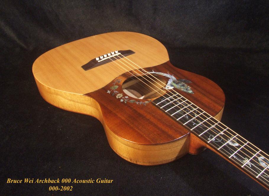 Handmade Hawaiian Koa, Spruce, Acacia ArchBack 000 Acoustic Guitar Bird Flora Inlay, Soft-Bag, Bruce Wei 000-2002