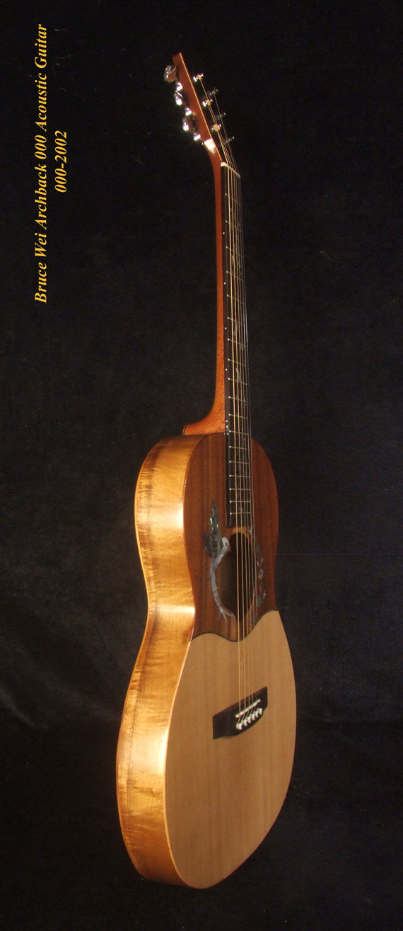 Handmade Hawaiian Koa, Spruce, Acacia ArchBack 000 Acoustic Guitar Bird Flora Inlay, Soft-Bag, Bruce Wei 000-2002