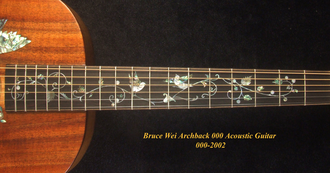 Handmade Hawaiian Koa, Spruce, Acacia ArchBack 000 Acoustic Guitar Bird Flora Inlay, Soft-Bag, Bruce Wei 000-2002