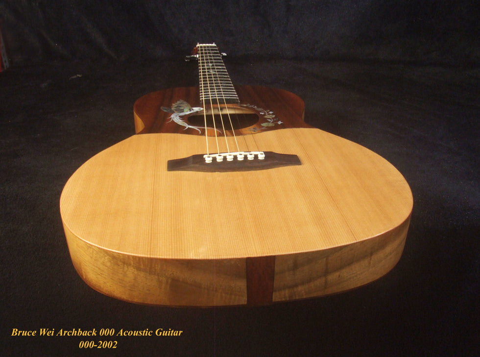 Handmade Hawaiian Koa, Spruce, Acacia ArchBack 000 Acoustic Guitar Bird Flora Inlay, Soft-Bag, Bruce Wei 000-2002