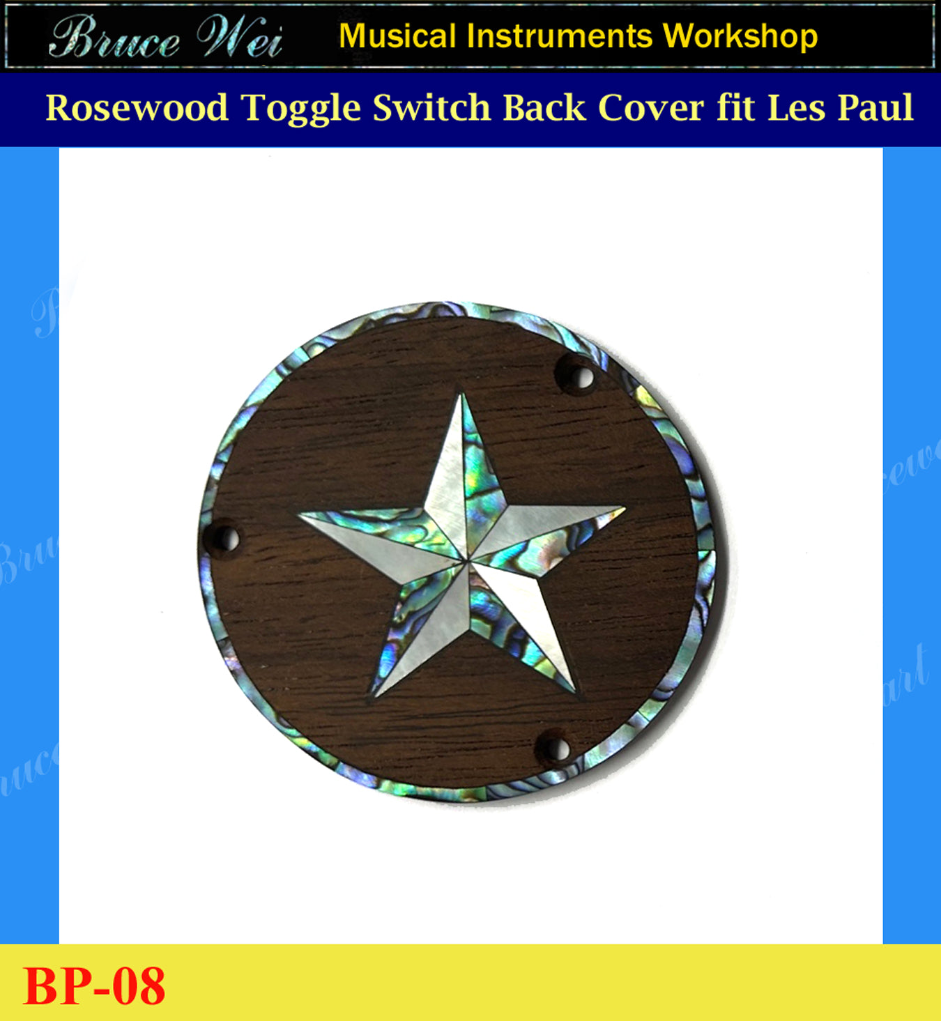 Free Shipping, Fit Les Paul Rosewood Switch Plate Back Cover, Star Abalone & MOP Inlay, Bruce Wei (BP-08)