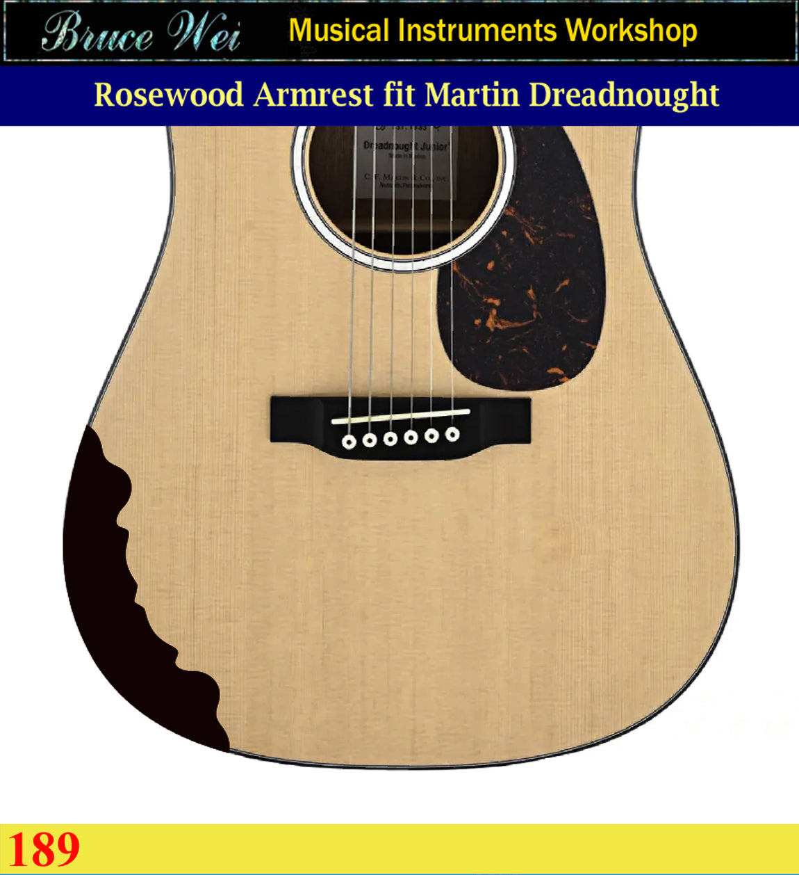For Martin Dreadnought, Guitar Rosewood Armrest, Abalone & mother of pearl Inlay, Bruce Wei (189)