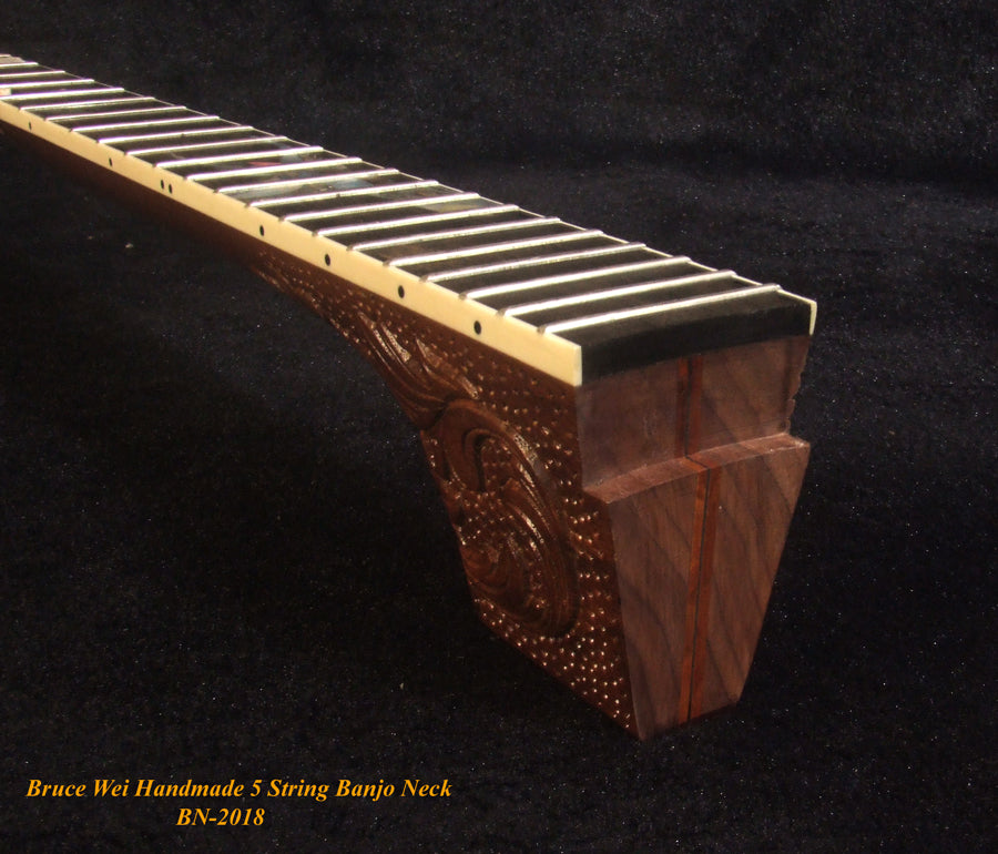 Handcrafted 5 String Banjo Neck, Solid Walnut HummingBird Inlay, Heel Carved BN-2018 Bruce Wei