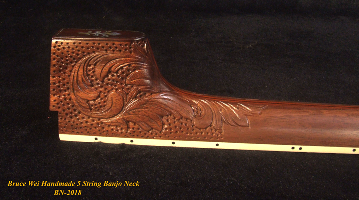 Handcrafted 5 String Banjo Neck, Solid Walnut HummingBird Inlay, Heel Carved BN-2018 Bruce Wei