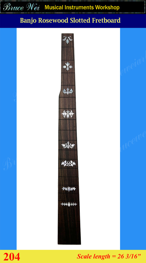 Banjo Handmade 26 3/16" Rosewood Slotted Fretboard, MOP Inlay, Bruce Wei ( 204 )