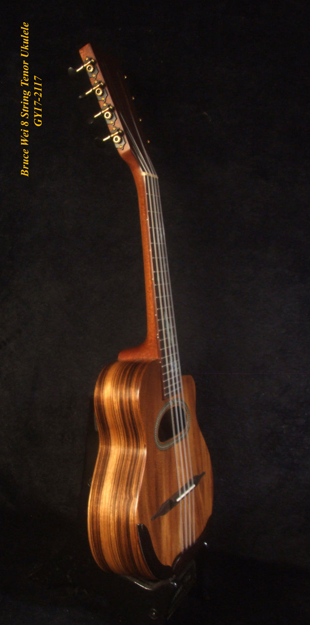 Handmade 8 String Gypsy Tenor Ukulele, Solid Acacia, Turtle inlay, Soft-bag, Bruce Wei GY17-2117
