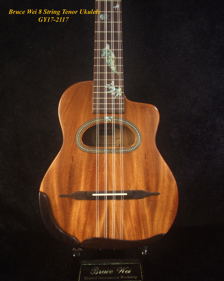 Handmade 8 String Gypsy Tenor Ukulele, Solid Acacia, Turtle inlay, Soft-bag, Bruce Wei GY17-2117