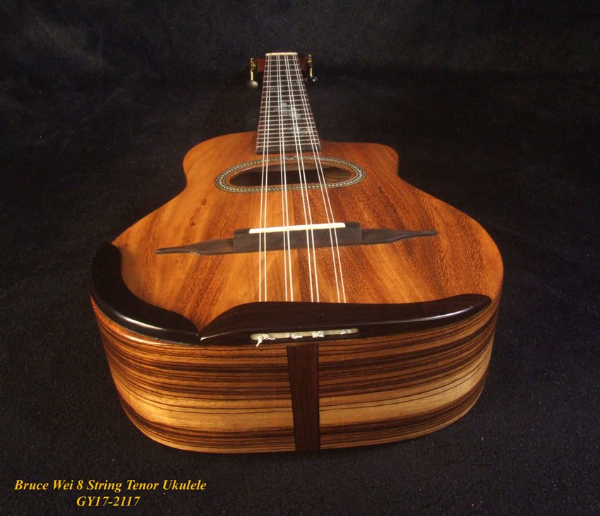 Handmade 8 String Gypsy Tenor Ukulele, Solid Acacia, Turtle inlay, Soft-bag, Bruce Wei GY17-2117