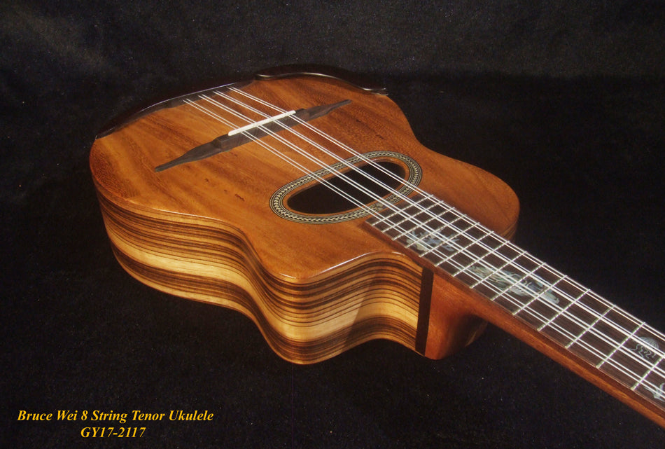 Handmade 8 String Gypsy Tenor Ukulele, Solid Acacia, Turtle inlay, Soft-bag, Bruce Wei GY17-2117