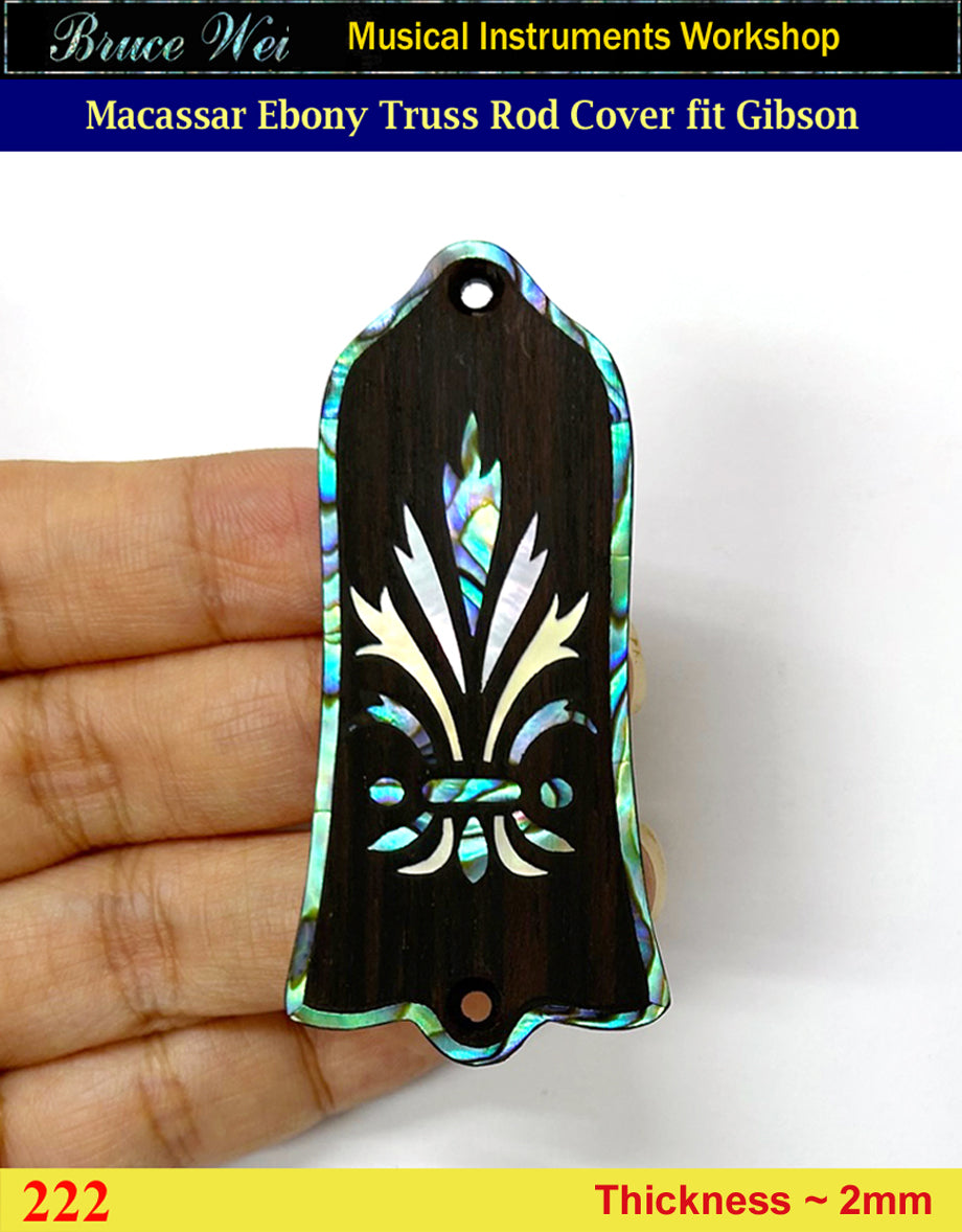 Free Shipping Fit Gibson Macassar Ebony Truss Rod Cover, Abalone & MOP Inlay, Bruce Wei ( 222 )