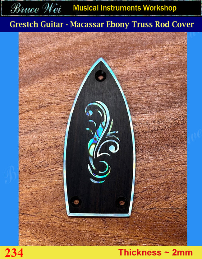 Free Shipping Grestch Guitar Macassar Ebony Truss Rod Cover, MOP Inlay, Bruce Wei (234)