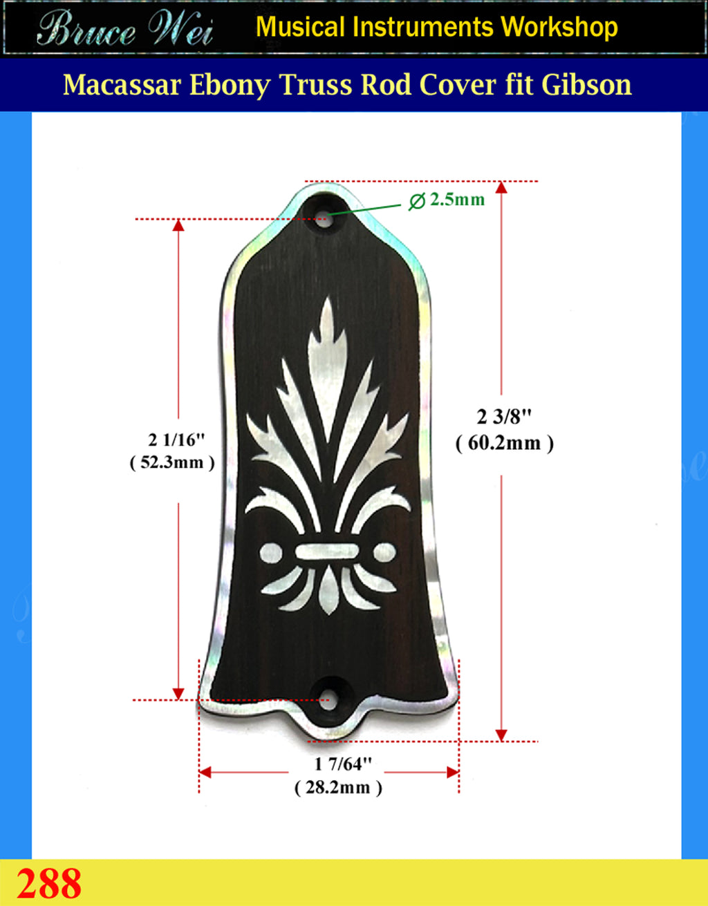 Free Shipping, Fit Gibson Handcrafted Macassar Ebony Truss Rod Cover, Abalone & MOP Inlay, Bruce Wei (288)