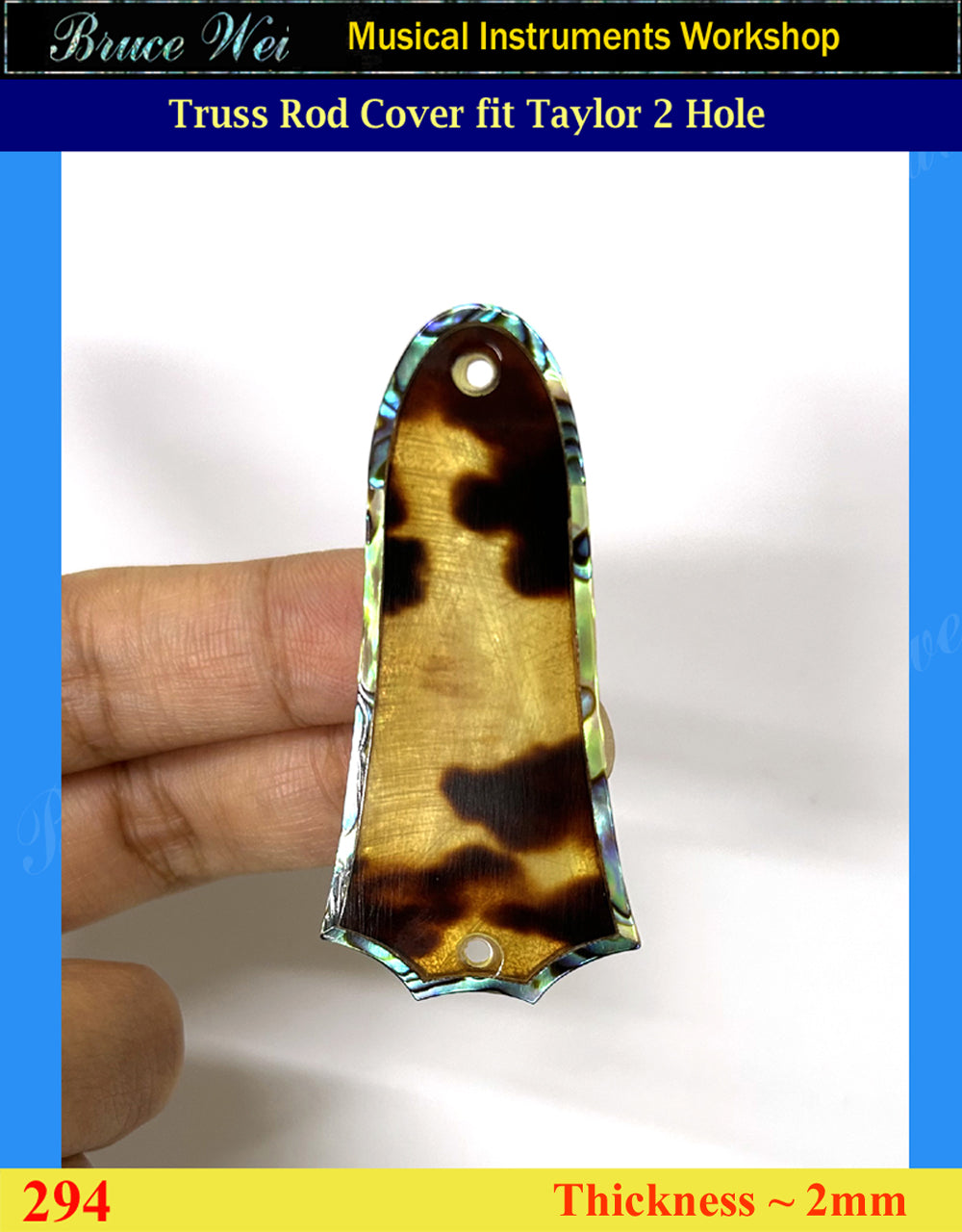 Free Shipping Fit Standard Taylor 2 Hole Handmade UNIQUE Truss Rod Cover, Abalone inlay, Bruce Wei (294)