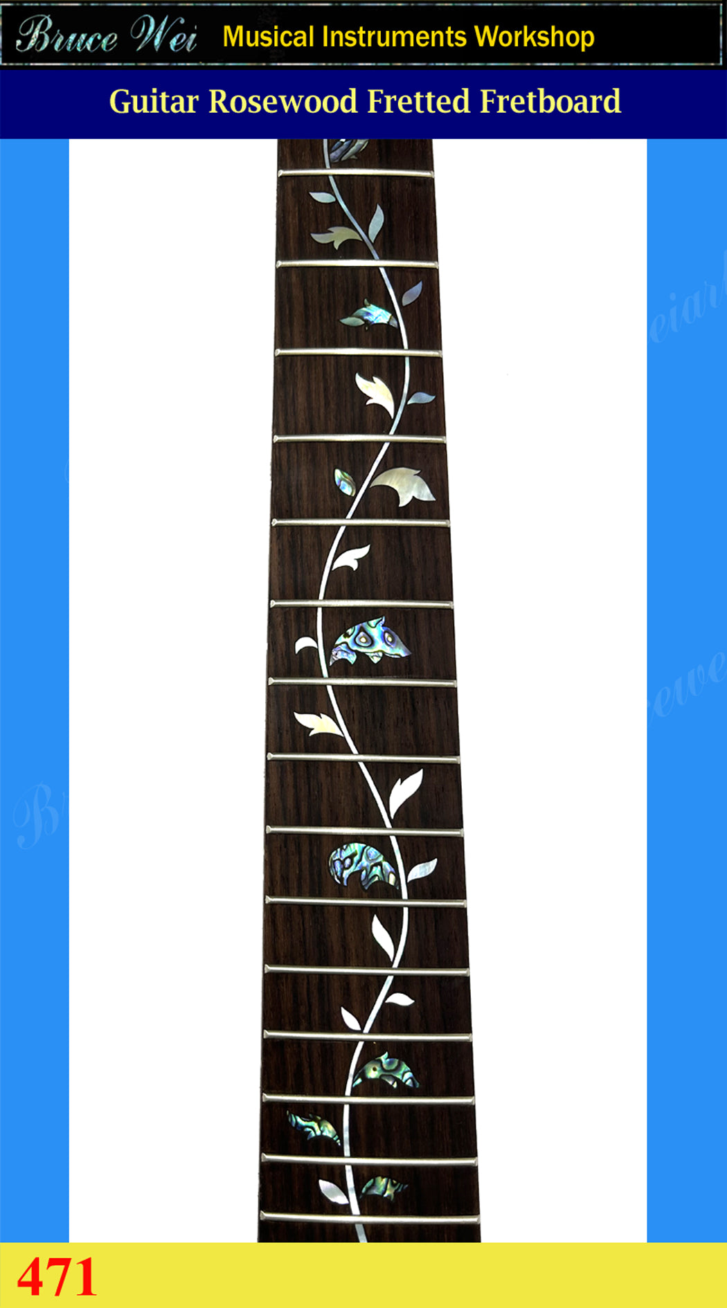 Guitar Handmade 25.5" Rosewood Fretted Fretboard, MOP & Abalone Inlay, Bruce Wei (471)