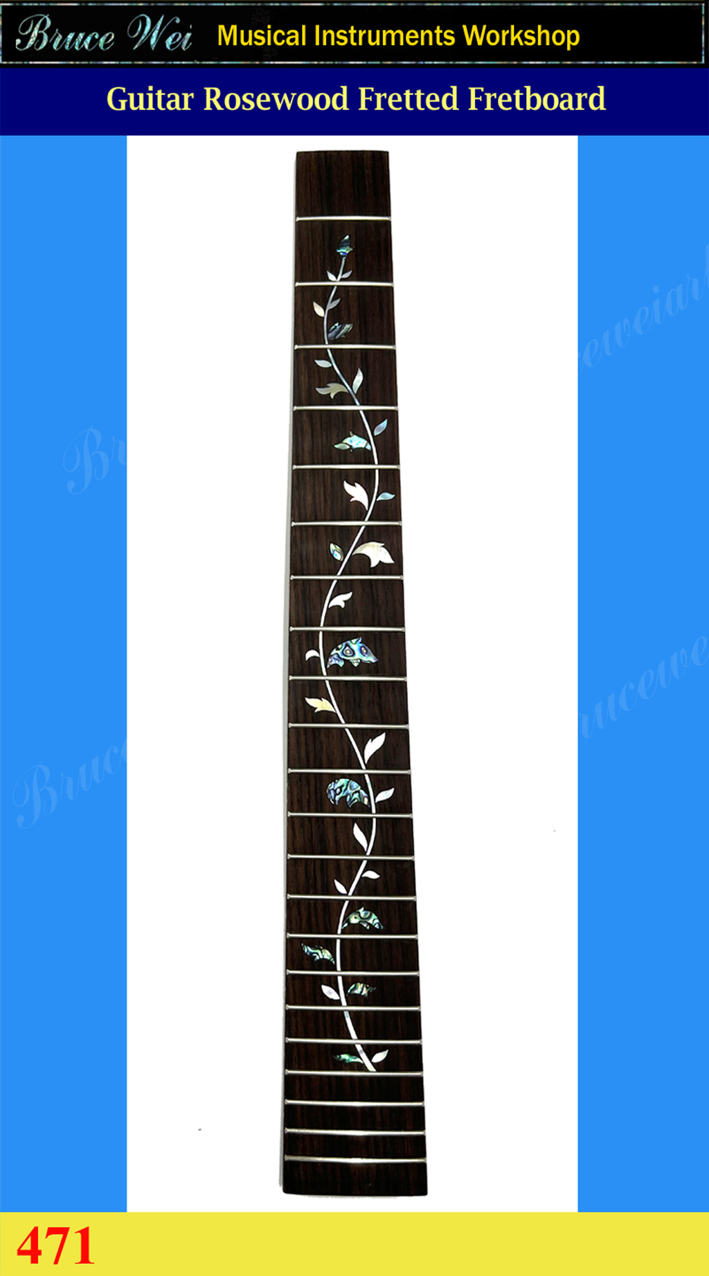 Guitar Handmade 25.5" Rosewood Fretted Fretboard, MOP & Abalone Inlay, Bruce Wei (471)