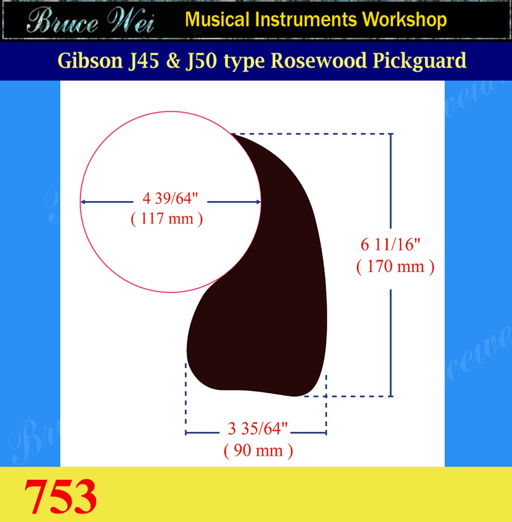 Gibson J45& J50 Type Guitar Rosewood Pickguard, Abalone Inlay, Bruce Wei (753)