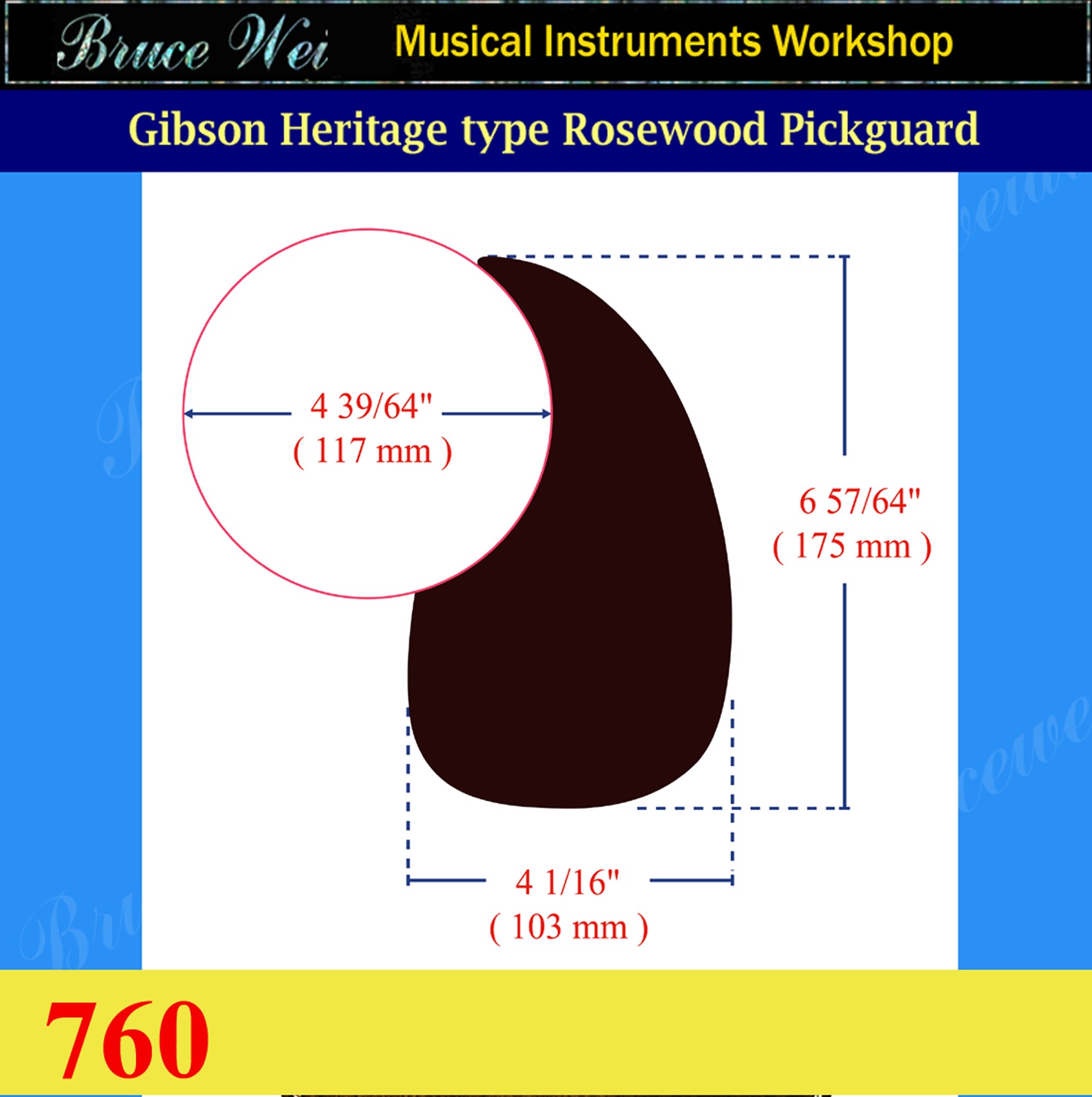 Gibson Heritage type Guitar Rosewood Pickguard , Abalone Inlay, Bruce Wei (760)