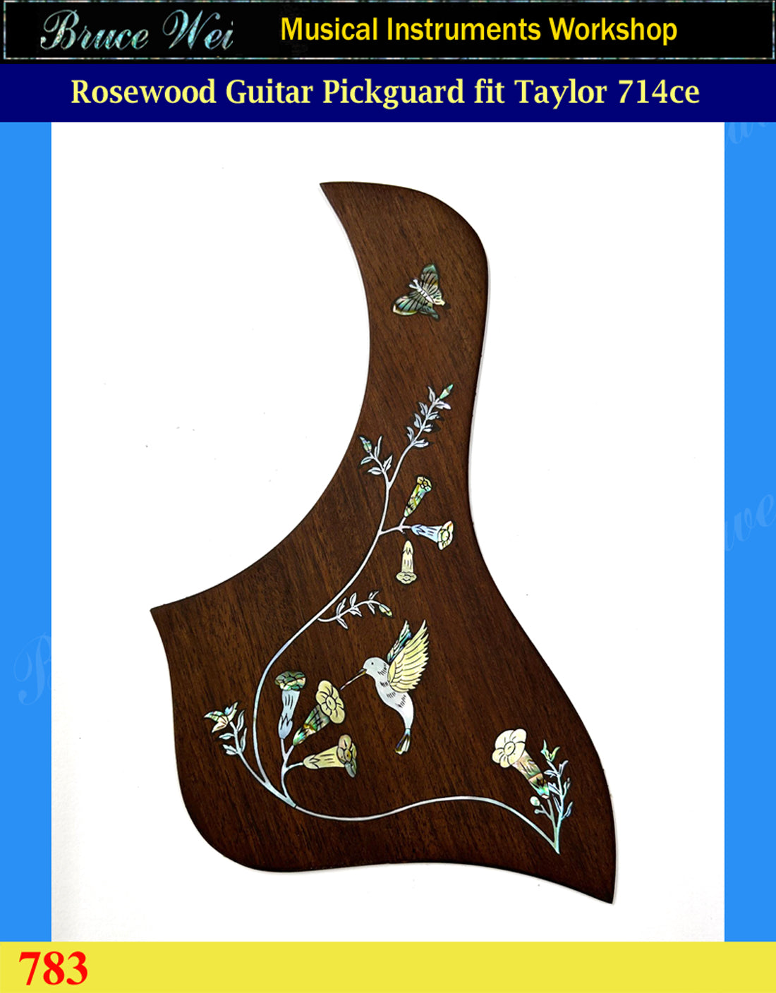 Fit 5" Rosette, Taylor 714ce Guitar Rosewood Pickguard, HummingBird Inlay, Bruce Wei (783)