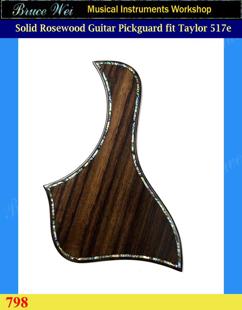 Fit 5" Rosette, Taylor 517e, Guitar Pickguard, Solid Indian Rosewood, Abalone inlay, Bruce Wei (798)