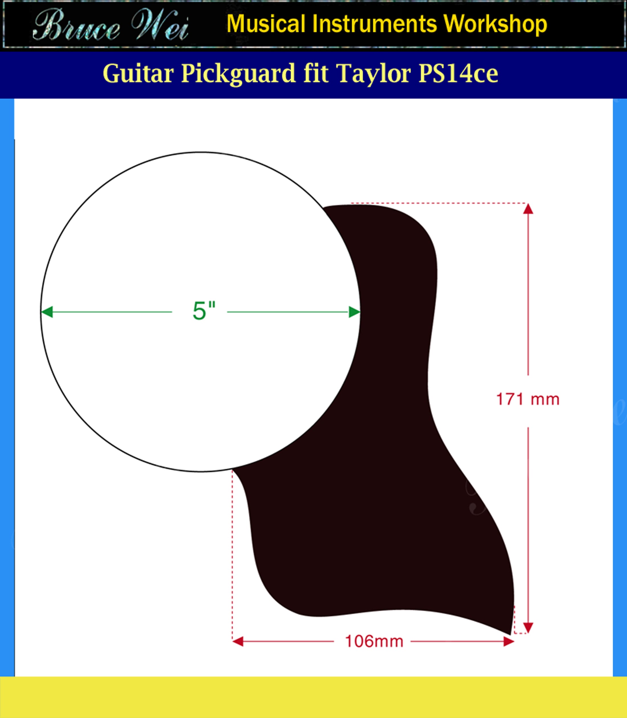 Fit Taylor 5" Rosette, PS14ce Guitar Rosewood Pickguard,Pines Abalone Inlay, Bruce Wei (818)