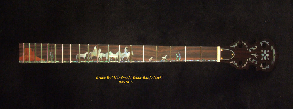 Handcrafted Tenor Banjo Neck, Solid Macassar Ebony CowBoy Inlay BN-2015 Bruce Wei