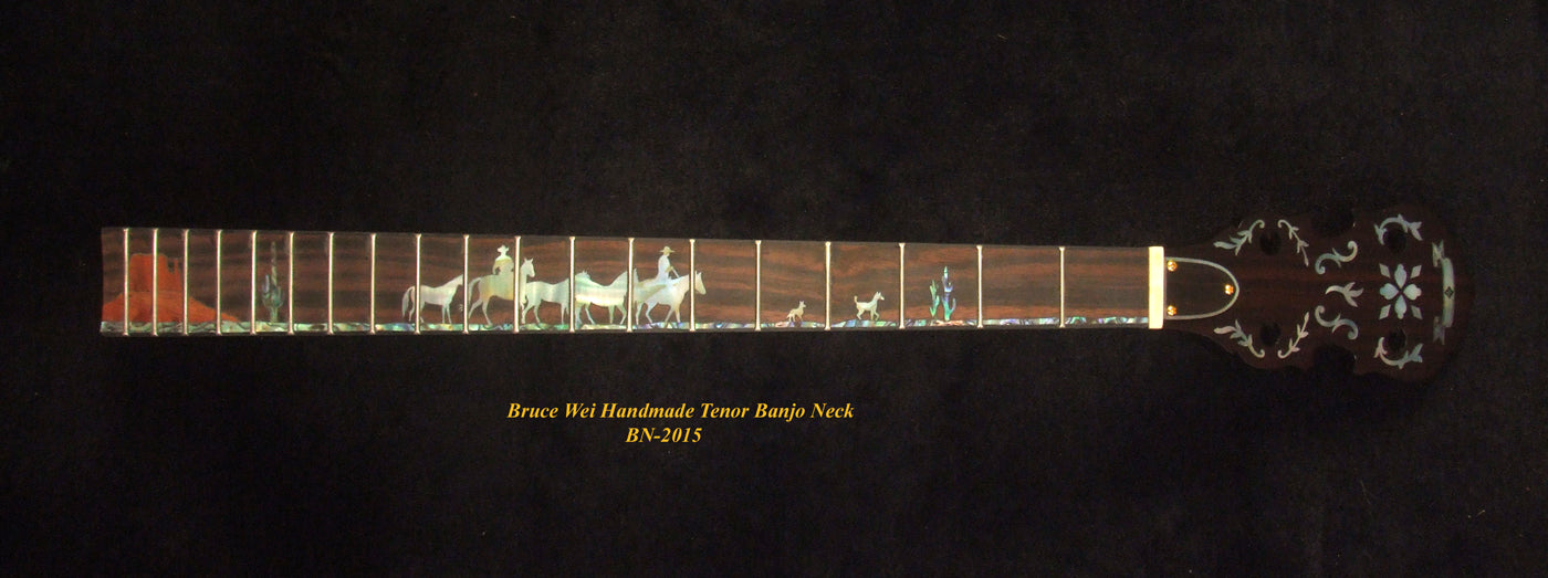 Handcrafted Tenor Banjo Neck, Solid Macassar Ebony CowBoy Inlay BN-2015 Bruce Wei
