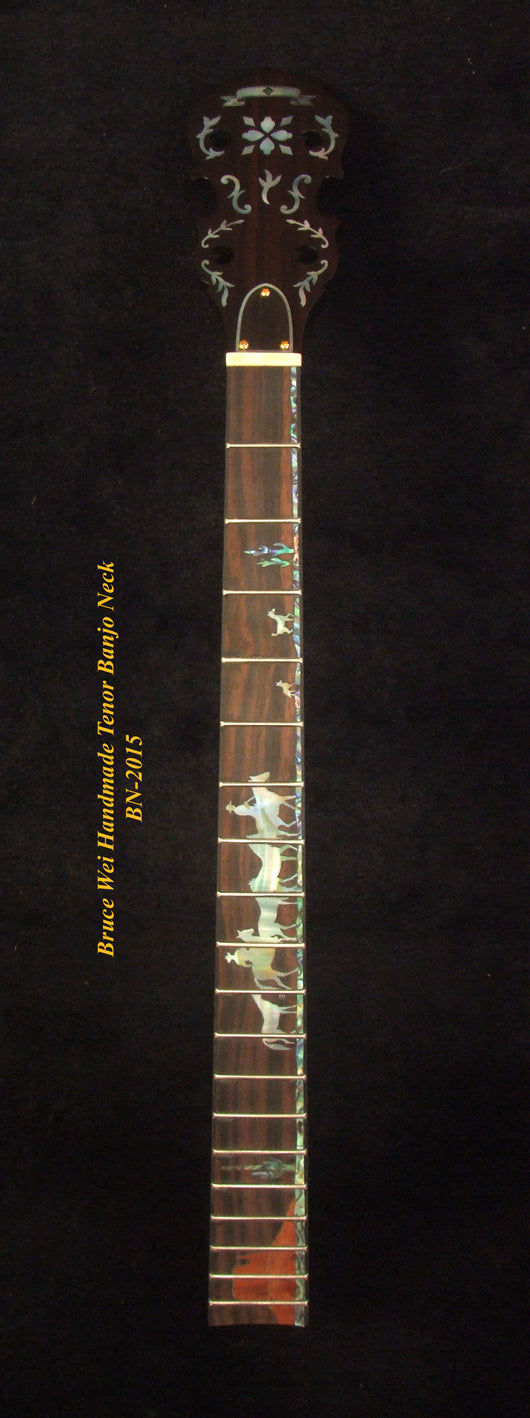 Handcrafted Tenor Banjo Neck, Solid Macassar Ebony CowBoy Inlay BN-2015 Bruce Wei