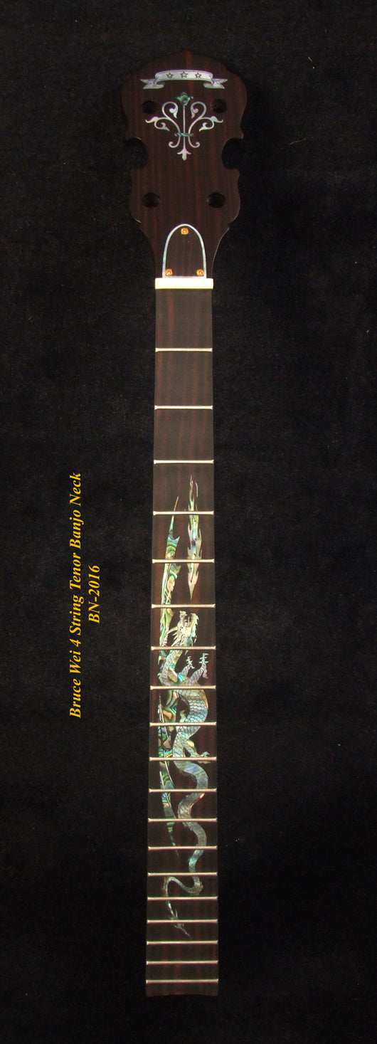 Handcrafted Tenor Banjo Neck, Solid Macassar Ebony Dragon Inlay BN-2016 Bruce Wei