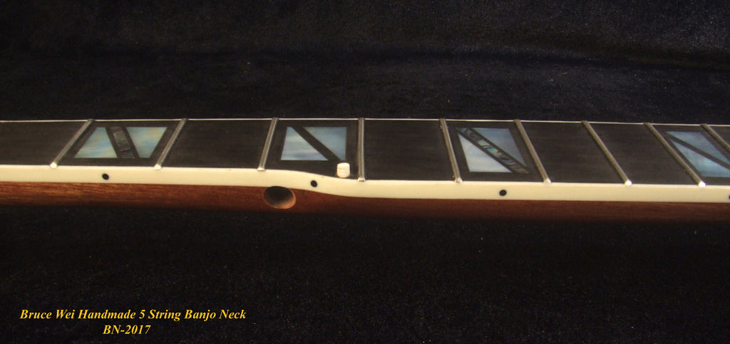 Handcrafted 5 String Banjo Neck, Solid Mahogany MOP & Abalone Block Inlay, Heel Carved BN-2017 Bruce Wei