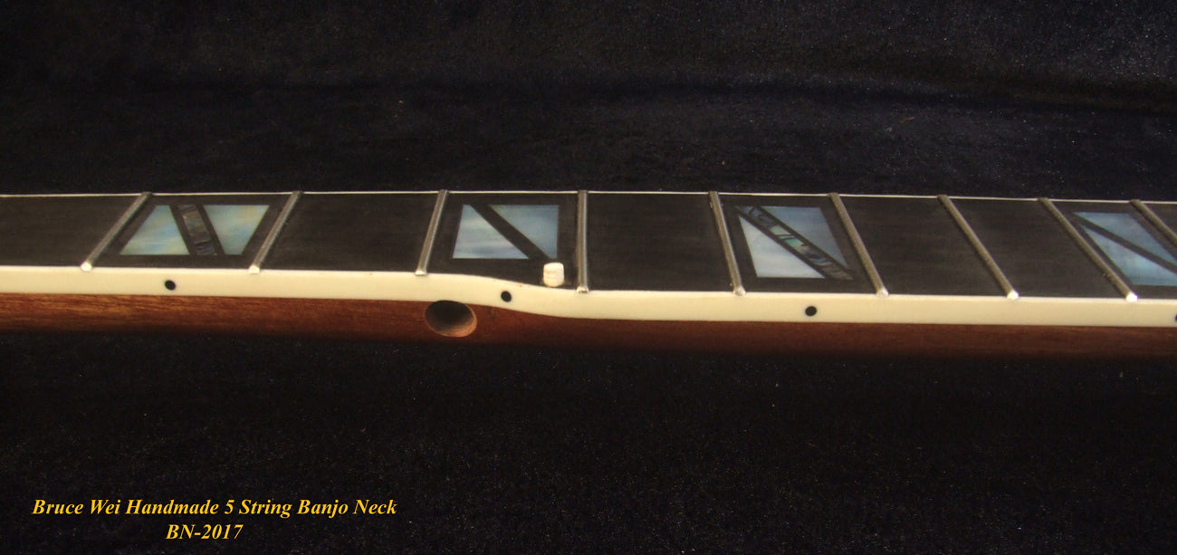 Handcrafted 5 String Banjo Neck, Solid Mahogany MOP & Abalone Block Inlay, Heel Carved BN-2017 Bruce Wei