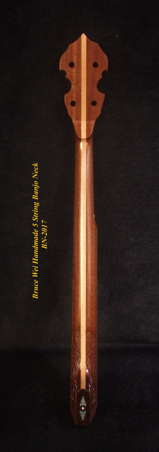 Handcrafted 5 String Banjo Neck, Solid Mahogany MOP & Abalone Block Inlay, Heel Carved BN-2017 Bruce Wei