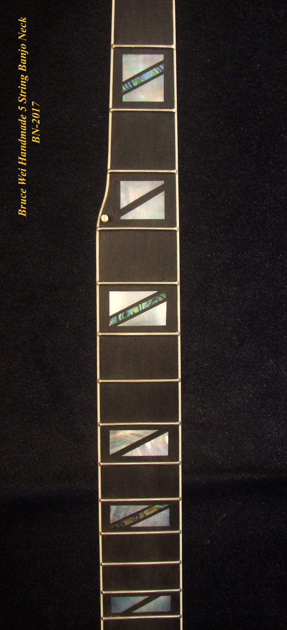 Handcrafted 5 String Banjo Neck, Solid Mahogany MOP & Abalone Block Inlay, Heel Carved BN-2017 Bruce Wei