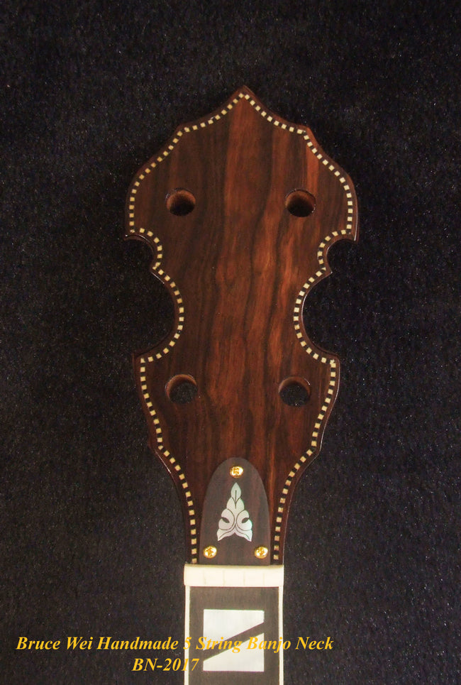 Handcrafted 5 String Banjo Neck, Solid Mahogany MOP & Abalone Block Inlay, Heel Carved BN-2017 Bruce Wei