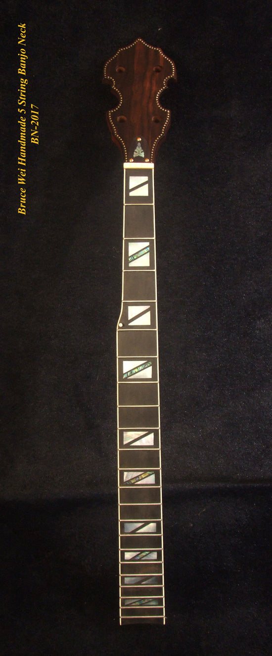 Handcrafted 5 String Banjo Neck, Solid Mahogany MOP & Abalone Block Inlay, Heel Carved BN-2017 Bruce Wei