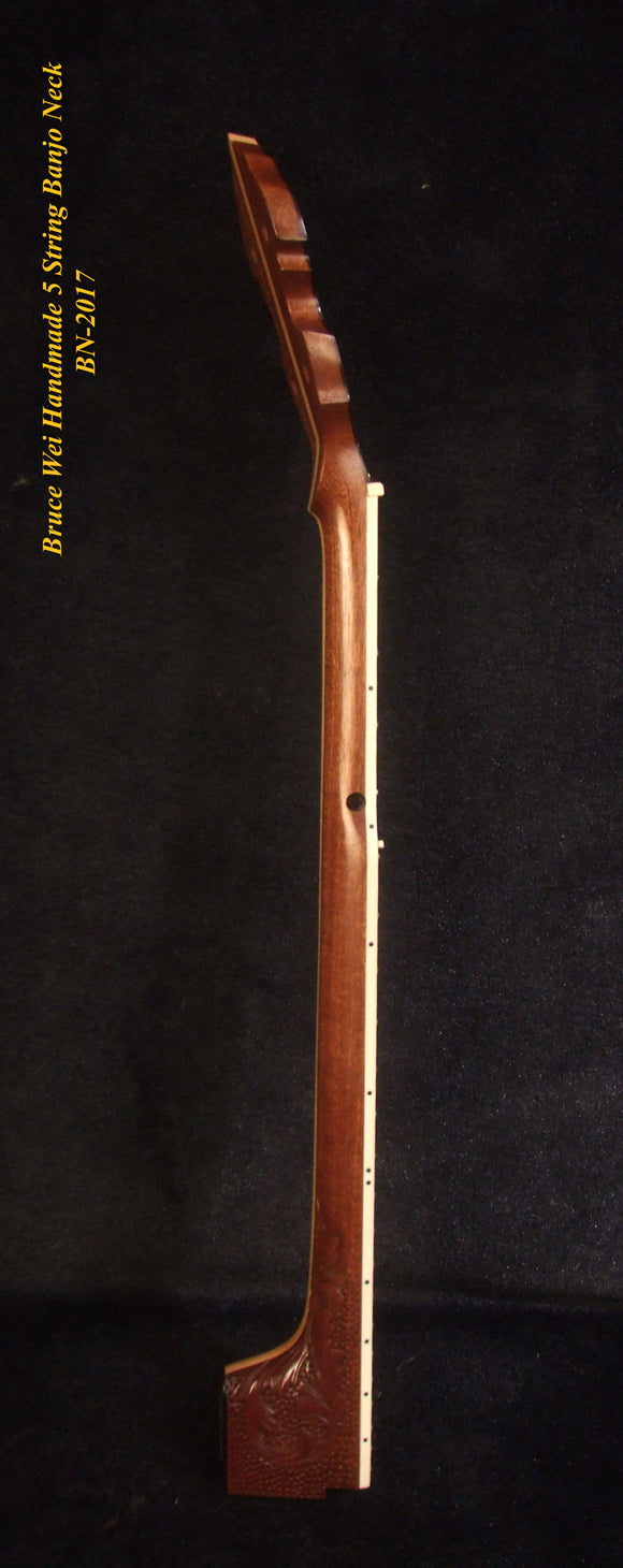 Handcrafted 5 String Banjo Neck, Solid Mahogany MOP & Abalone Block Inlay, Heel Carved BN-2017 Bruce Wei