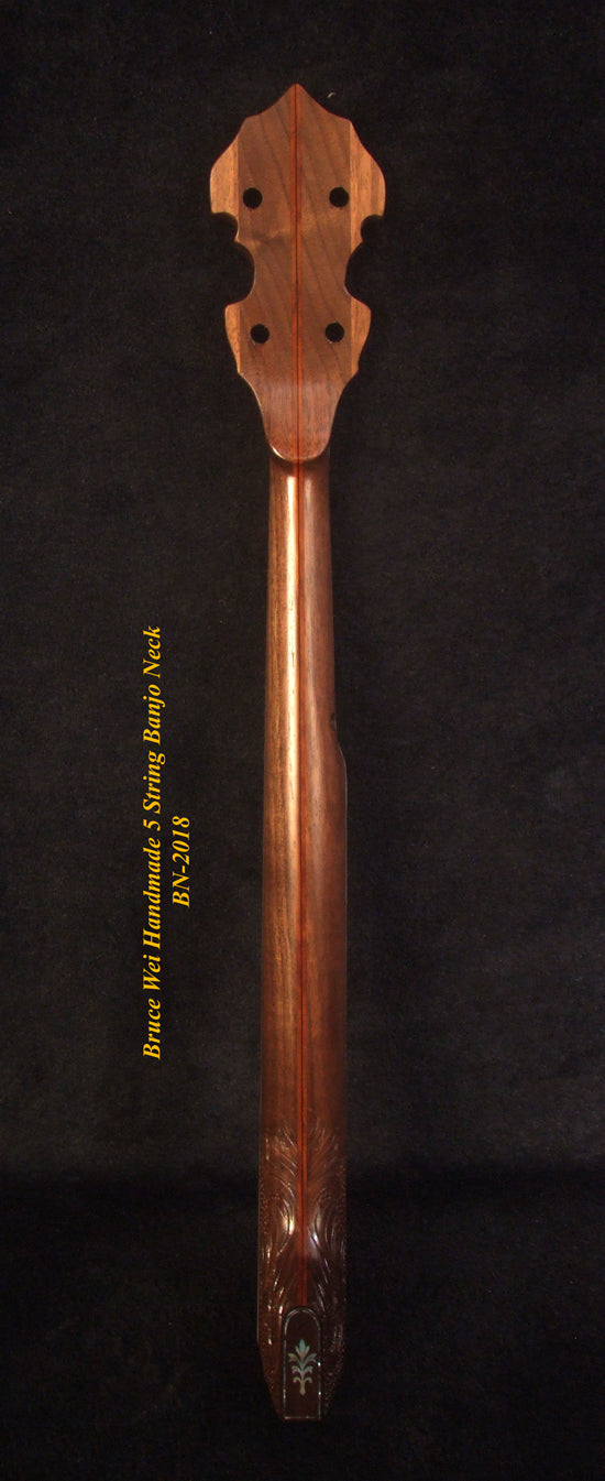 Handcrafted 5 String Banjo Neck, Solid Walnut HummingBird Inlay, Heel Carved BN-2018 Bruce Wei