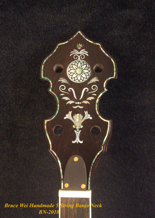 Handcrafted 5 String Banjo Neck, Solid Walnut HummingBird Inlay, Heel Carved BN-2018 Bruce Wei