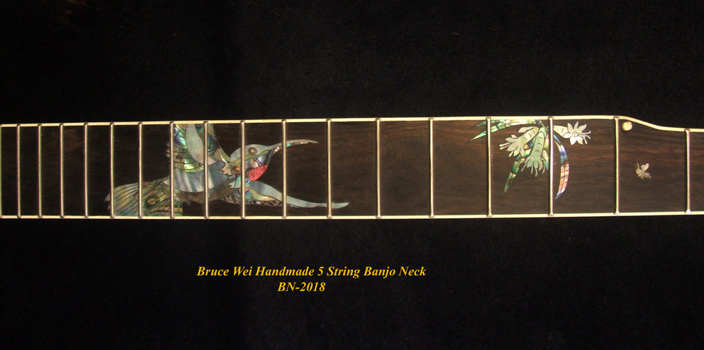 Handcrafted 5 String Banjo Neck, Solid Walnut HummingBird Inlay, Heel Carved BN-2018 Bruce Wei
