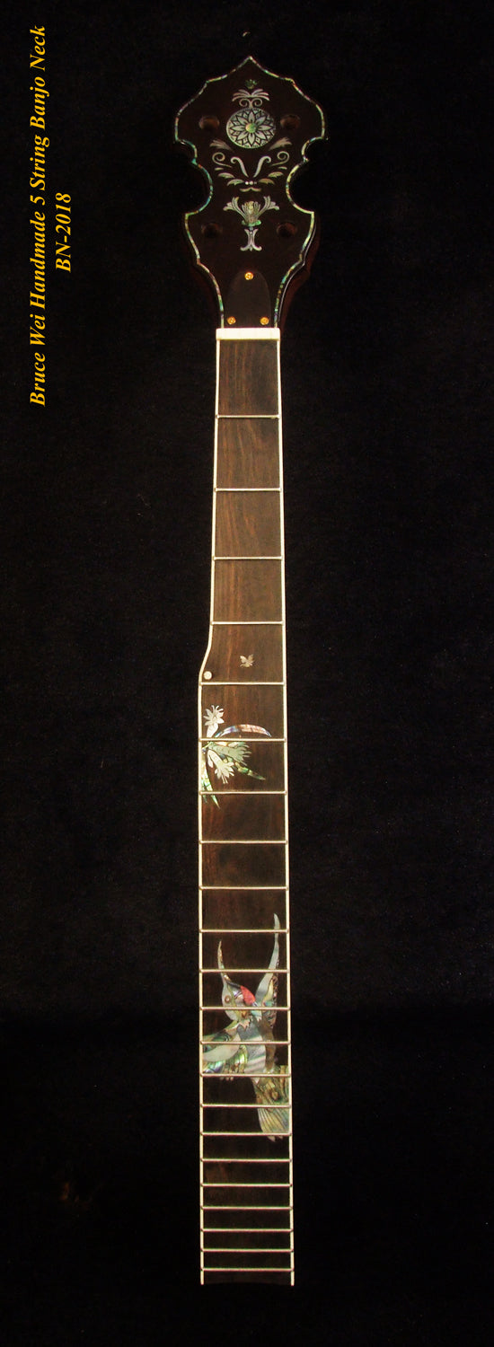 Handcrafted 5 String Banjo Neck, Solid Walnut HummingBird Inlay, Heel Carved BN-2018 Bruce Wei