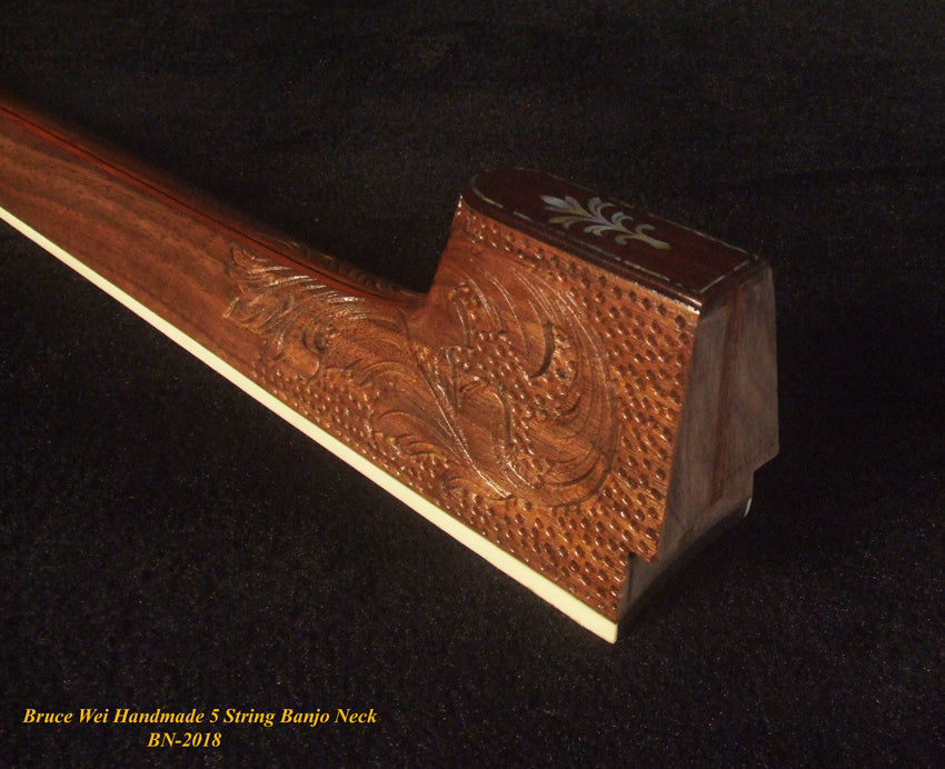 Handcrafted 5 String Banjo Neck, Solid Walnut HummingBird Inlay, Heel Carved BN-2018 Bruce Wei