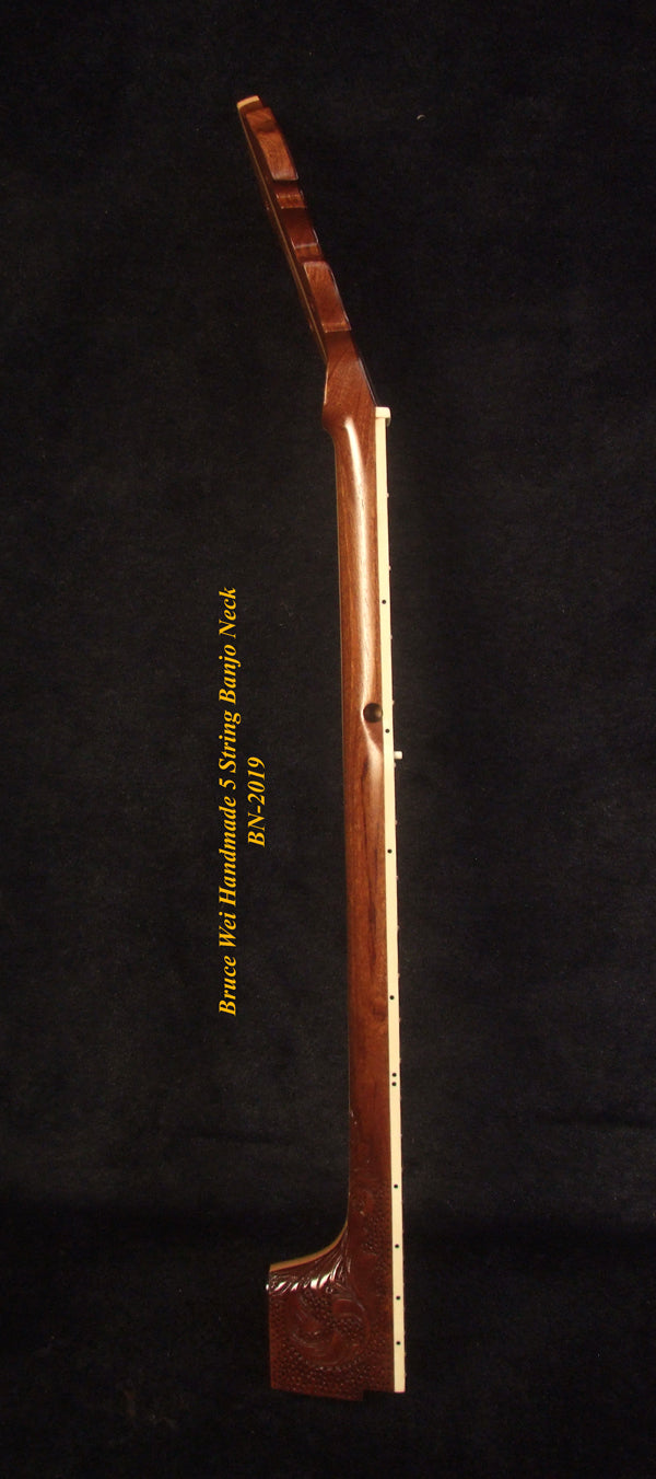 Handcrafted 5 String Banjo Neck, Solid Mahogany TIGER Inlay, Heel Carved, Bruce Wei BN-2019