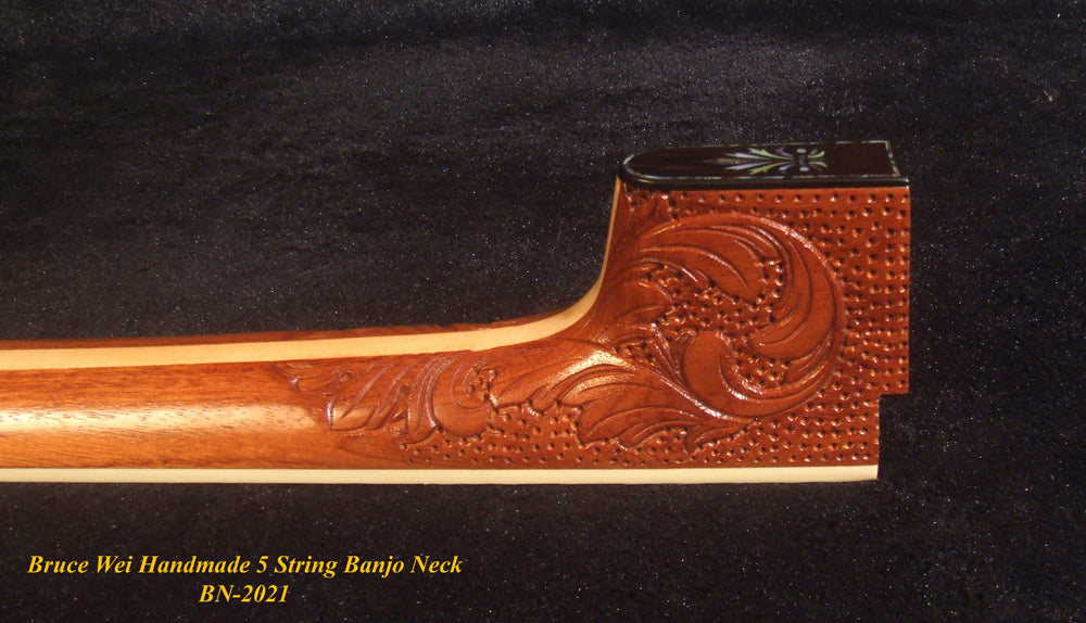 Handcrafted 5 String Banjo Neck, Solid Mahogany & Hard Maple CowBoy Inlay, Heel Carved, Bruce Wei BN-2021