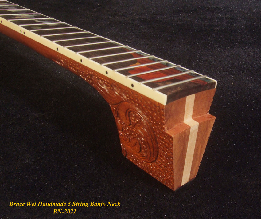 Handcrafted 5 String Banjo Neck, Solid Mahogany & Hard Maple CowBoy Inlay, Heel Carved, Bruce Wei BN-2021