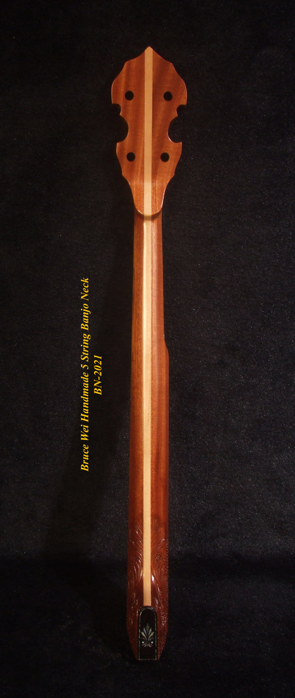 Handcrafted 5 String Banjo Neck, Solid Mahogany & Hard Maple CowBoy Inlay, Heel Carved, Bruce Wei BN-2021