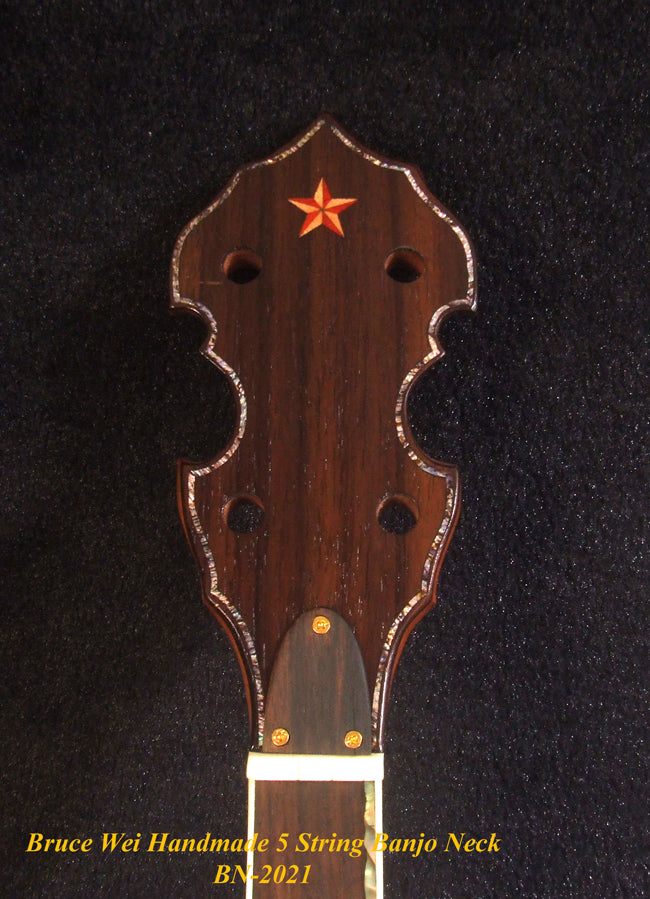Handcrafted 5 String Banjo Neck, Solid Mahogany & Hard Maple CowBoy Inlay, Heel Carved, Bruce Wei BN-2021