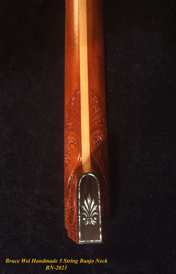 Handcrafted 5 String Banjo Neck, Solid Mahogany & Hard Maple CowBoy Inlay, Heel Carved, Bruce Wei BN-2021