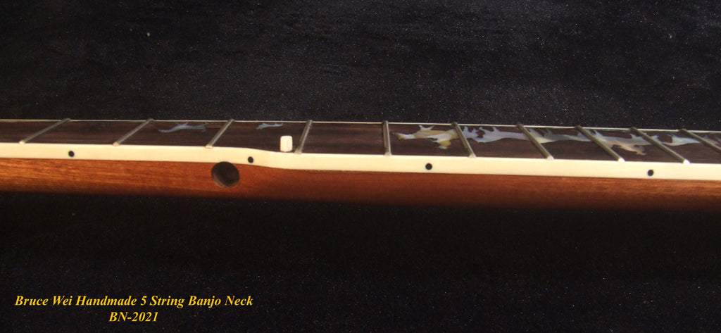 Handcrafted 5 String Banjo Neck, Solid Mahogany & Hard Maple CowBoy Inlay, Heel Carved, Bruce Wei BN-2021
