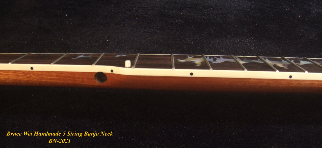 Handcrafted 5 String Banjo Neck, Solid Mahogany & Hard Maple CowBoy Inlay, Heel Carved, Bruce Wei BN-2021