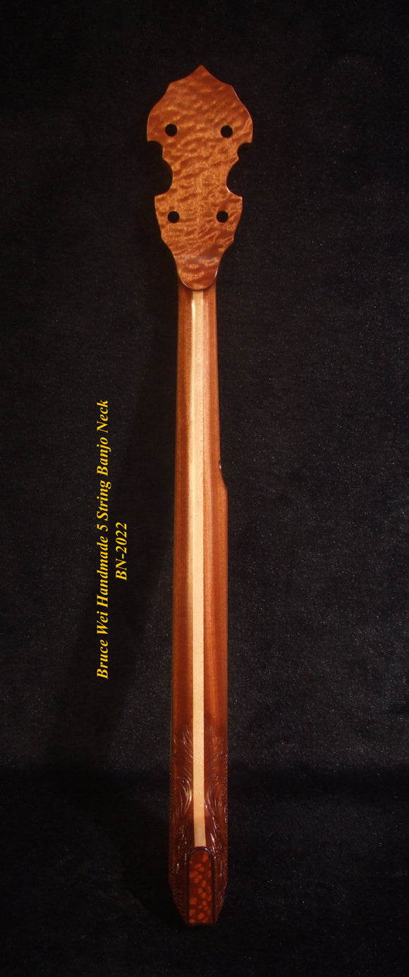 Handcrafted 5 String Banjo Neck, Solid Mahogany & Hard Maple Planet Inlay, Heel Carved, Bruce Wei BN-2022