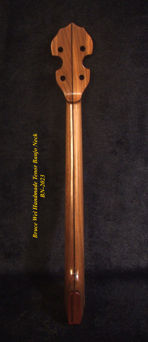 Handcrafted Tenor Banjo Neck, Solid Walnut MOP Abalone Vine Inlay, Bruce Wei BN-2023